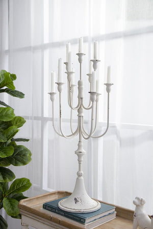 English Elm 13X10.5x30 Antique White Iron Candelabra with Eleven Arms Parisian French Country Decor B2768P496872