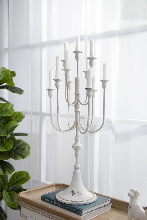 English Elm 13X10.5x30 Antique White Iron Candelabra with Eleven Arms Parisian French Country Decor B2768P496872