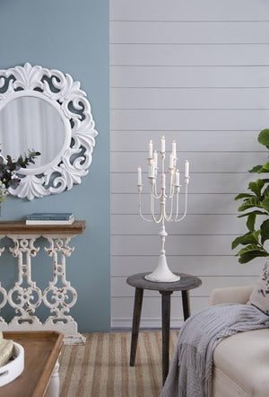 English Elm 13X10.5x30 Antique White Iron Candelabra with Eleven Arms Parisian French Country Decor B2768P496872