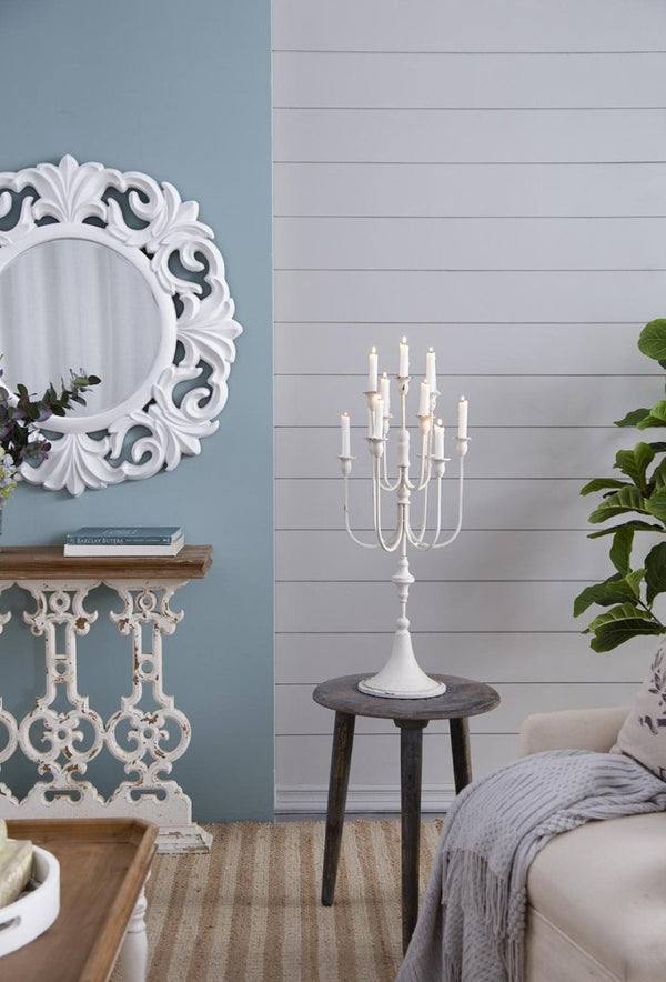 English Elm 13X10.5x30 Antique White Iron Candelabra with Eleven Arms Parisian French Country Decor B2768P496872