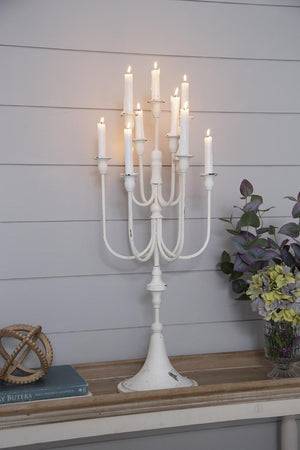 English Elm 13X10.5x30 Antique White Iron Candelabra with Eleven Arms Parisian French Country Decor B2768P496872