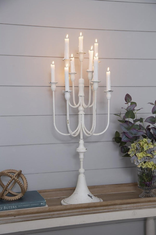 English Elm 13X10.5x30 Antique White Iron Candelabra with Eleven Arms Parisian French Country Decor B2768P496872