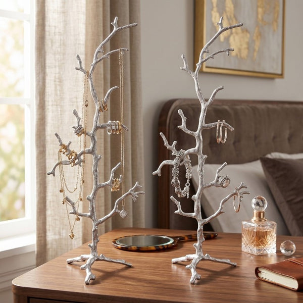 English Elm S/2 Aluminum Branching Tree Jewelry Holders Tangle Free Organizer for Dresser Vanity B2768P496884