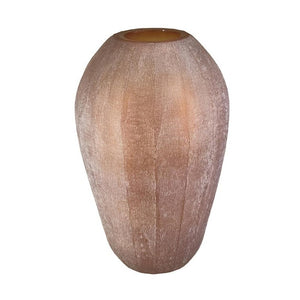 English Elm D8x13.5 Frosted Glass Ridged Vase Rose Gold Tone Bulbous Base for Console or Mantel B2768P496890
