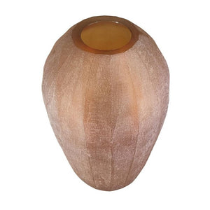 English Elm D8x13.5 Frosted Glass Ridged Vase Rose Gold Tone Bulbous Base for Console or Mantel B2768P496890