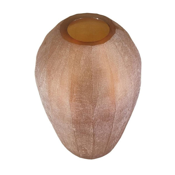 English Elm D8x13.5 Frosted Glass Ridged Vase Rose Gold Tone Bulbous Base for Console or Mantel B2768P496890