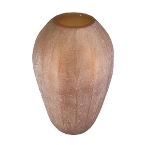 English Elm D8x13.5 Frosted Glass Ridged Vase Rose Gold Tone Bulbous Base for Console or Mantel B2768P496890