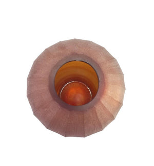 English Elm D8x13.5 Frosted Glass Ridged Vase Rose Gold Tone Bulbous Base for Console or Mantel B2768P496890