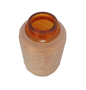 English Elm D6.5x10.5 Frosted Glass Terracotta Ridge Vase Earthy Blush Amber Rim Home Accent B2768P496892