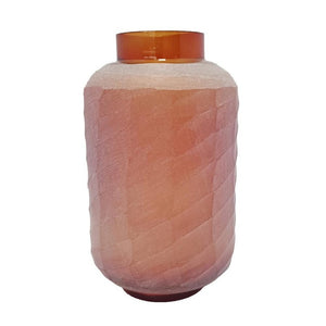 English Elm D6.5x10.5 Frosted Glass Terracotta Ridge Vase Earthy Blush Amber Rim Home Accent B2768P496892