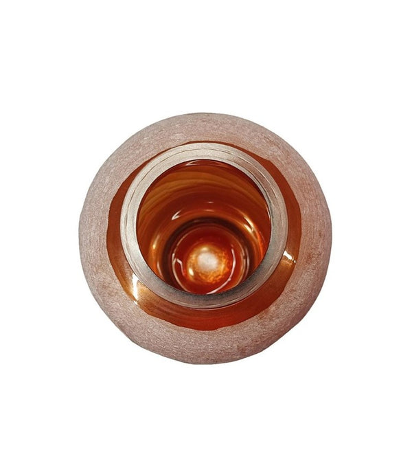 English Elm D6.5x10.5 Frosted Glass Terracotta Ridge Vase Earthy Blush Amber Rim Home Accent B2768P496892