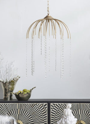 English Elm D20x29 Vintage Gold Iron Chandelier with Hand-Strung Glass Beads for Dining Rooms B2768P496906
