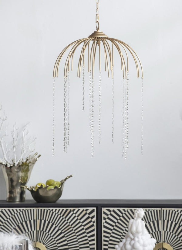 English Elm D20x29 Vintage Gold Iron Chandelier with Hand-Strung Glass Beads for Dining Rooms B2768P496906