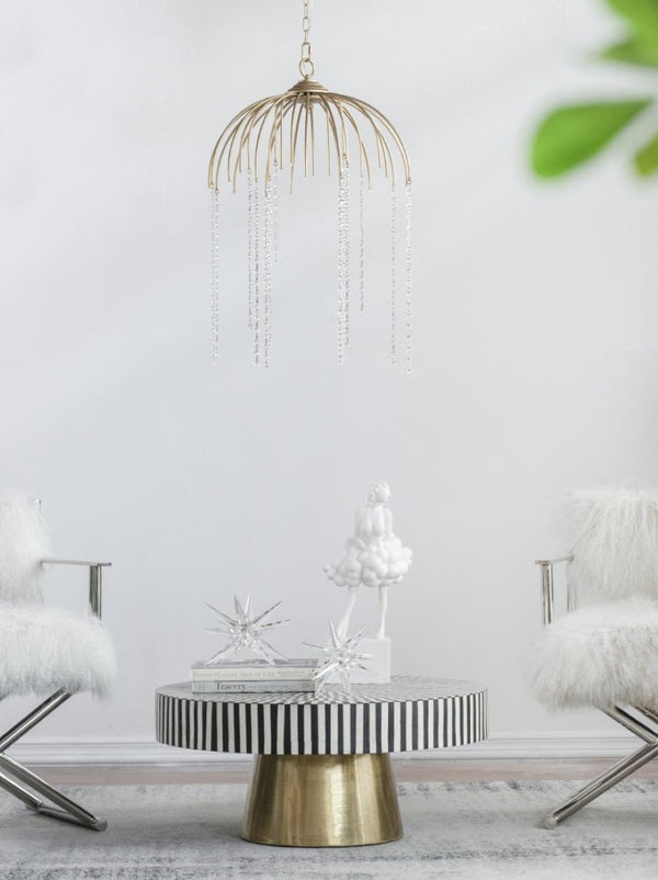 English Elm D20x29 Vintage Gold Iron Chandelier with Hand-Strung Glass Beads for Dining Rooms B2768P496906