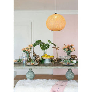 English Elm D22x14 Hand Woven Bamboo Round Chandelier Natural Boho Pendant for Dining Room B2768P496908