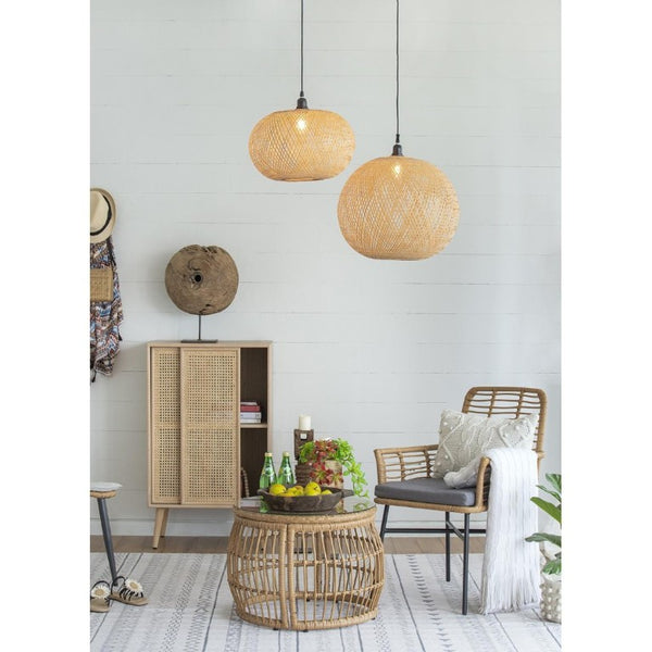 English Elm D22x14 Hand Woven Bamboo Round Chandelier Natural Boho Pendant for Dining Room B2768P496908