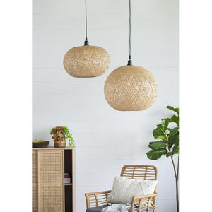 English Elm D22x14 Hand Woven Bamboo Round Chandelier Natural Boho Pendant for Dining Room B2768P496908