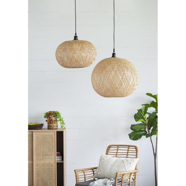 English Elm D22x14 Hand Woven Bamboo Round Chandelier Natural Boho Pendant for Dining Room B2768P496908