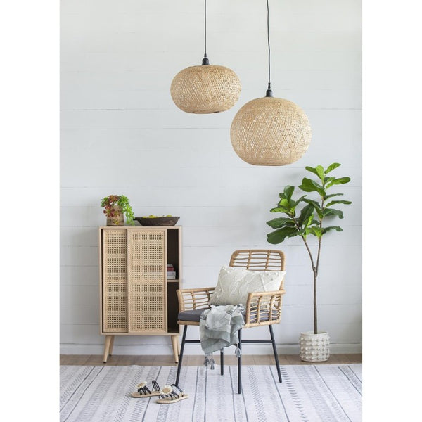 English Elm D22x14 Hand Woven Bamboo Round Chandelier Natural Boho Pendant for Dining Room B2768P496908