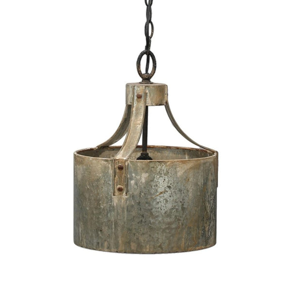 English Elm D11x15 Antique Silver Iron Chandelier Rustic Farmhouse Pendant with Weathered Galvanized Finish B2768P496914