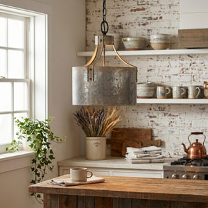 English Elm D11x15 Antique Silver Iron Chandelier Rustic Farmhouse Pendant with Weathered Galvanized Finish B2768P496914
