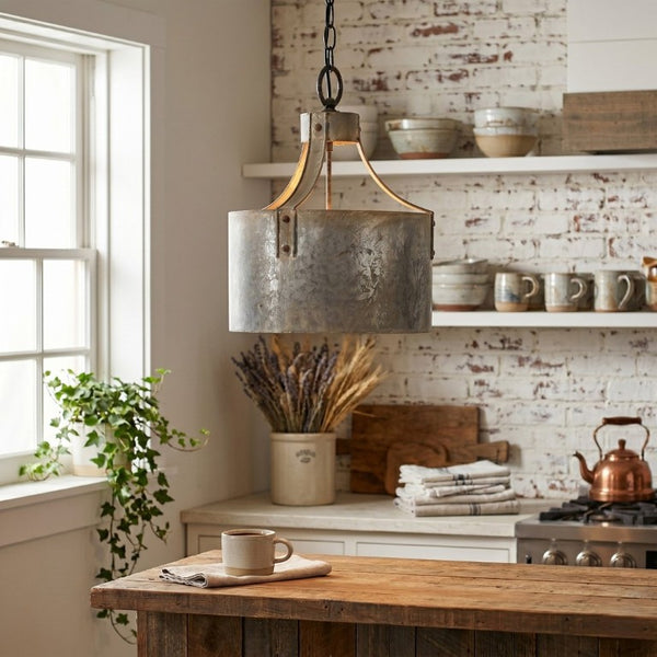English Elm D11x15 Antique Silver Iron Chandelier Rustic Farmhouse Pendant with Weathered Galvanized Finish B2768P496914
