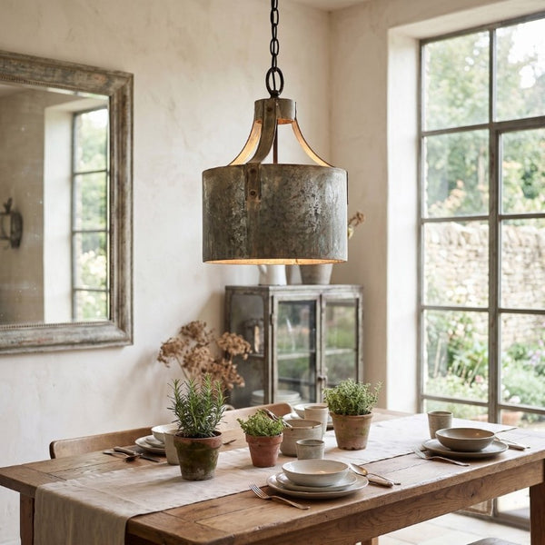 English Elm D11x15 Antique Silver Iron Chandelier Rustic Farmhouse Pendant with Weathered Galvanized Finish B2768P496914