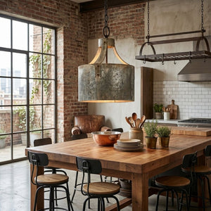 English Elm D11x15 Antique Silver Iron Chandelier Rustic Farmhouse Pendant with Weathered Galvanized Finish B2768P496914
