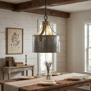 English Elm D11x15 Antique Silver Iron Chandelier Rustic Farmhouse Pendant with Weathered Galvanized Finish B2768P496914