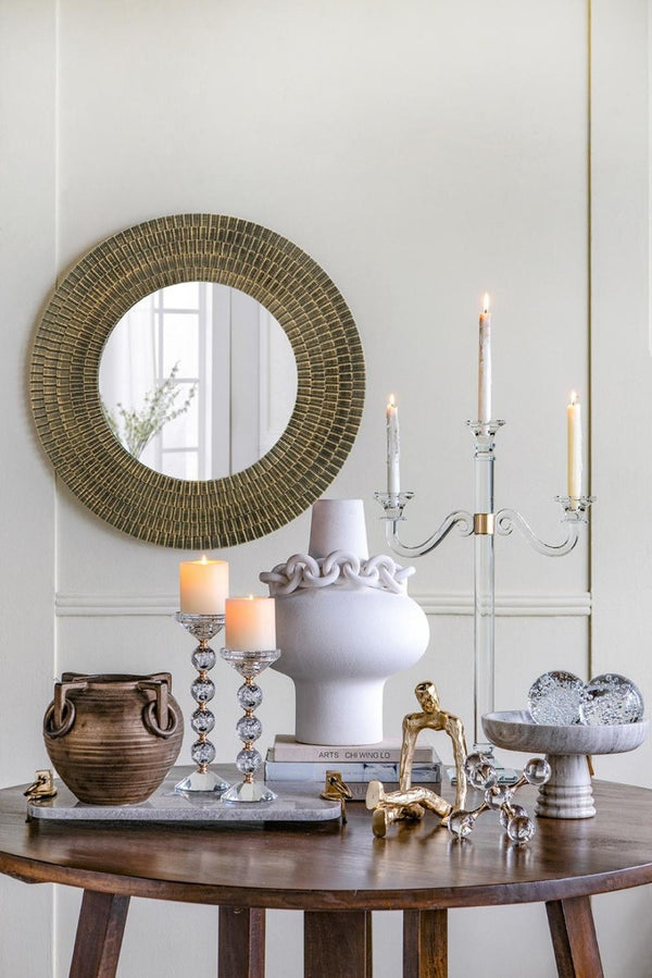 English Elm D29.5 Round Wall Mirror Black Gold MDF Frame Woven Basketweave Artisan Decor B2768P496920