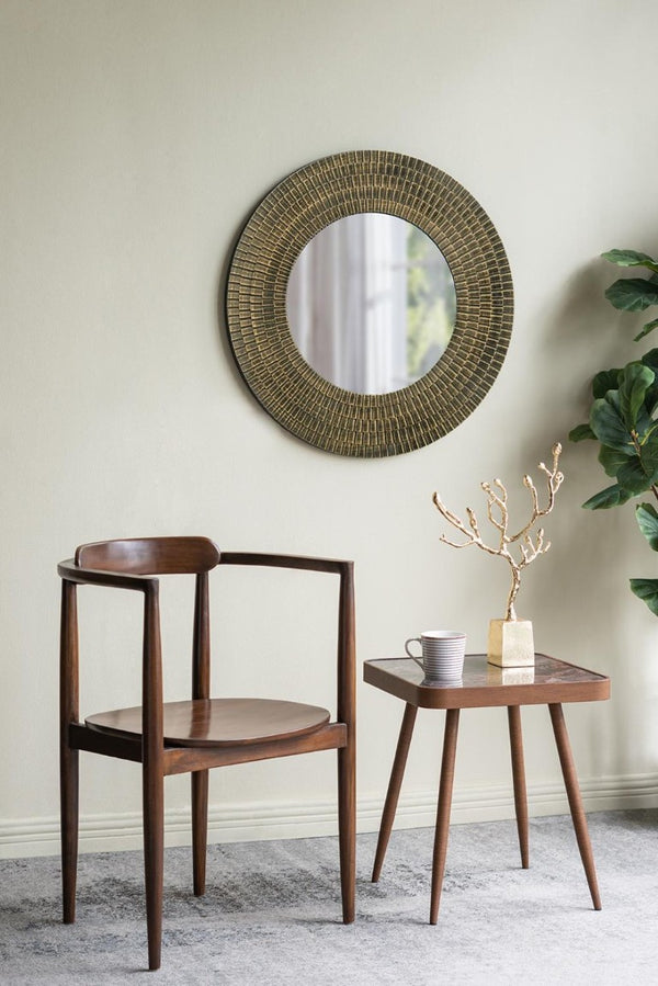 English Elm D29.5 Round Wall Mirror Black Gold MDF Frame Woven Basketweave Artisan Decor B2768P496920