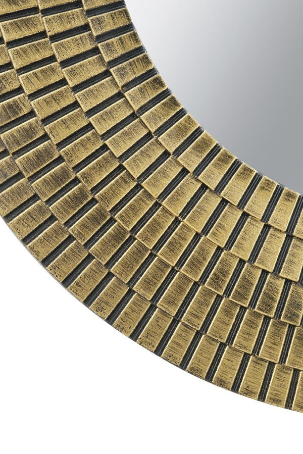 English Elm D29.5 Round Wall Mirror Black Gold MDF Frame Woven Basketweave Artisan Decor B2768P496920