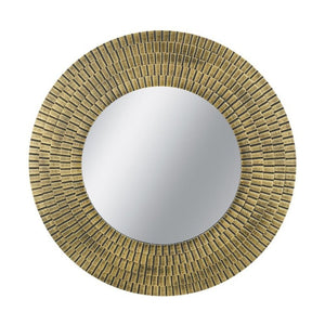 English Elm D29.5 Round Wall Mirror Black Gold MDF Frame Woven Basketweave Artisan Decor B2768P496920