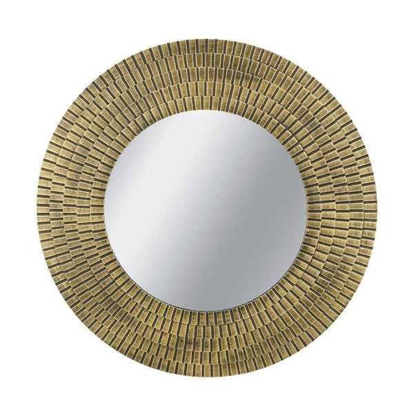 English Elm D29.5 Round Wall Mirror Black Gold MDF Frame Woven Basketweave Artisan Decor B2768P496920