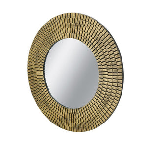 English Elm D29.5 Round Wall Mirror Black Gold MDF Frame Woven Basketweave Artisan Decor B2768P496920