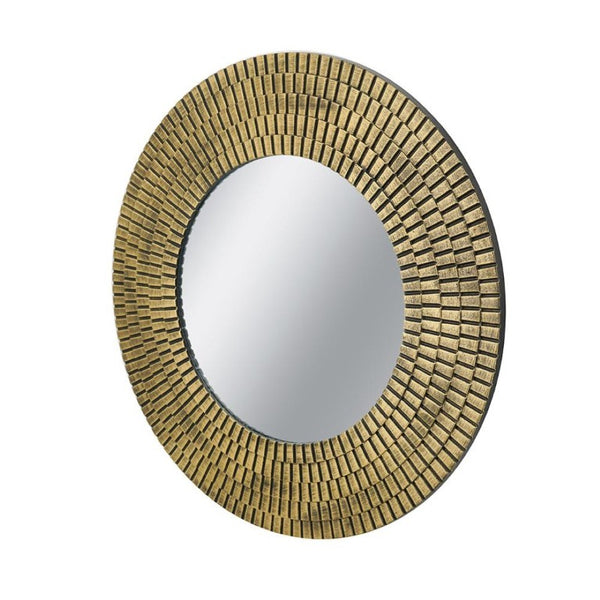 English Elm D29.5 Round Wall Mirror Black Gold MDF Frame Woven Basketweave Artisan Decor B2768P496920