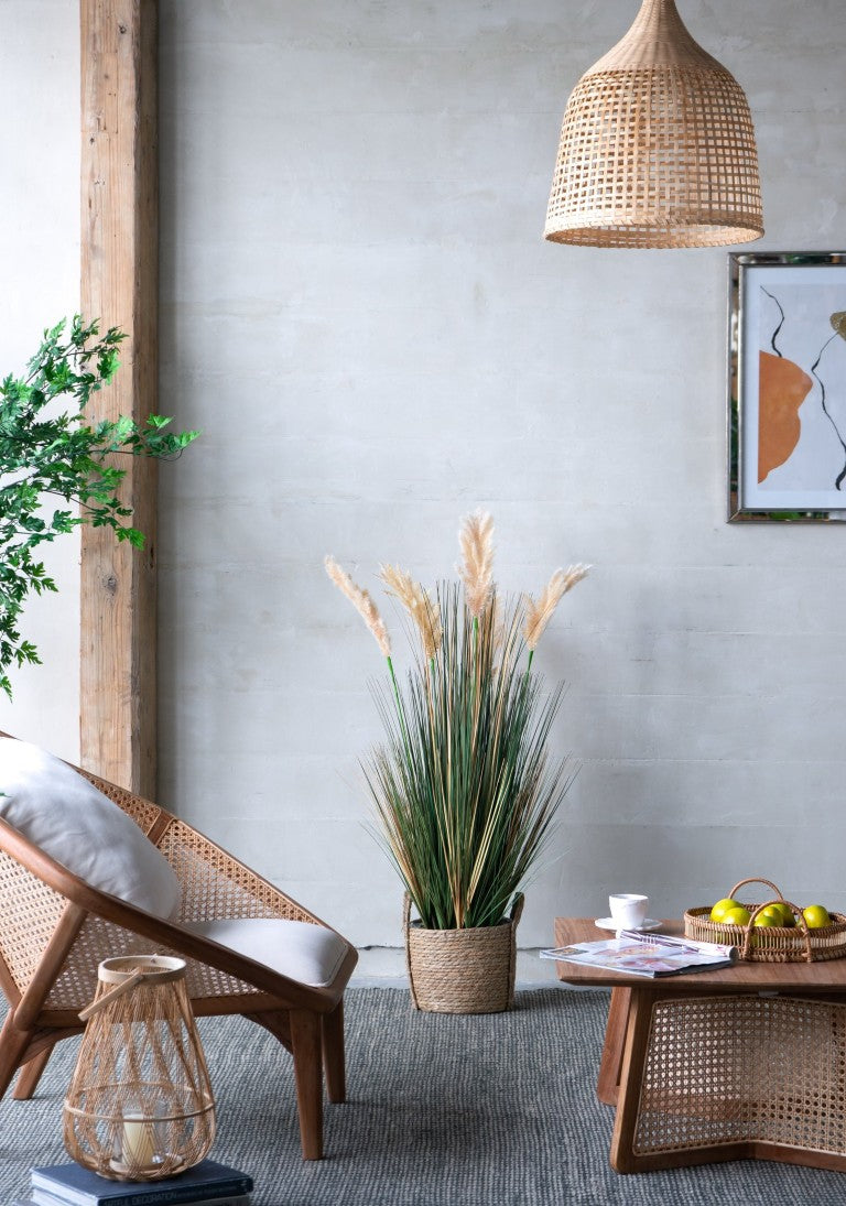English Elm D14x45h Faux Pampas Grass Arrangement in Woven Seagrass Planter Bohemian Decor B2768P534810