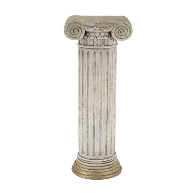 English Elm 13X10x31 Antique White Magnesium Column Pedestal with Ionic Ribbing and Ornate Gold Base B2768P534815