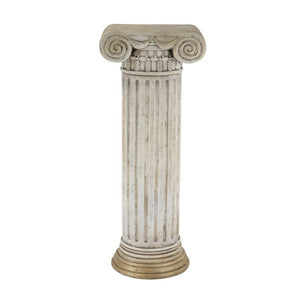 English Elm 13X10x31 Antique White Magnesium Column Pedestal with Ionic Ribbing and Ornate Gold Base B2768P534815