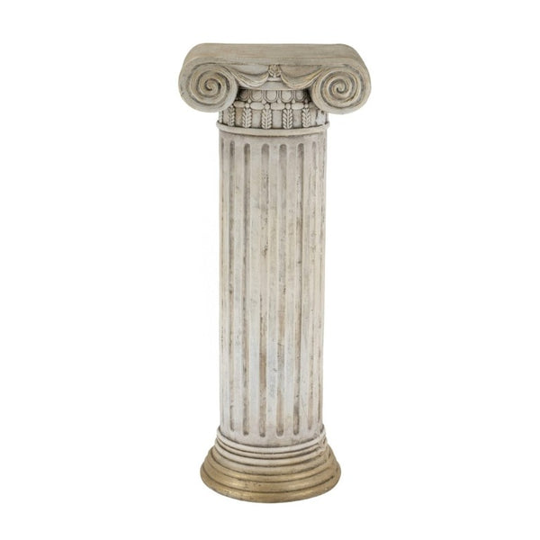 English Elm 13X10x31 Antique White Magnesium Column Pedestal with Ionic Ribbing and Ornate Gold Base B2768P534815