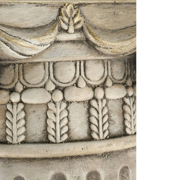English Elm 13X10x31 Antique White Magnesium Column Pedestal with Ionic Ribbing and Ornate Gold Base B2768P534815