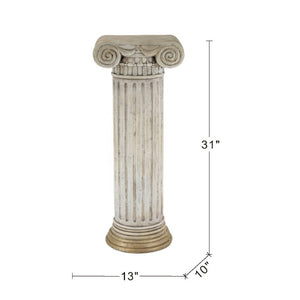 English Elm 13X10x31 Antique White Magnesium Column Pedestal with Ionic Ribbing and Ornate Gold Base B2768P534815