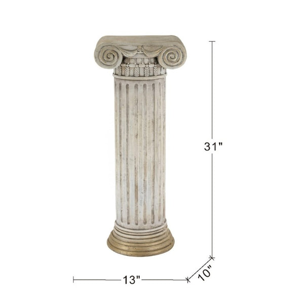 English Elm 13X10x31 Antique White Magnesium Column Pedestal with Ionic Ribbing and Ornate Gold Base B2768P534815