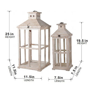 English Elm S/2 Reed Style Glass Panel Candle Lanterns Fir Wood White Finish Indoor Porch Decor B2768P534823