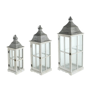English Elm S/3 Graduated Gray Wood Metal Lanterns Candlelight Vignette Mantel Porch Decor B2768P534829
