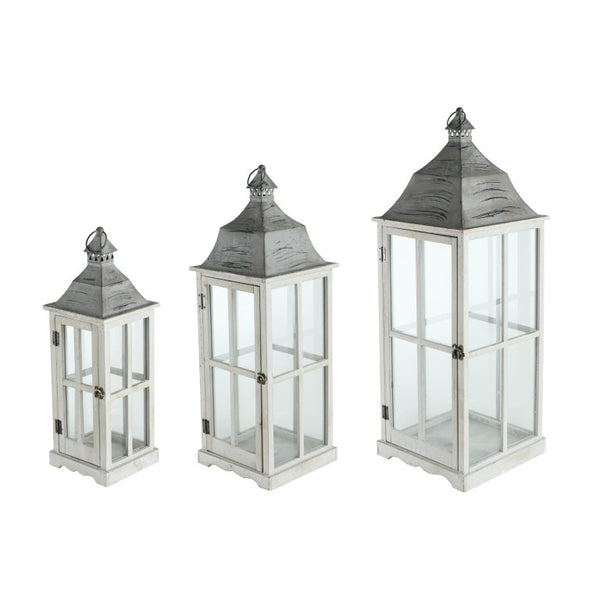 English Elm S/3 Graduated Gray Wood Metal Lanterns Candlelight Vignette Mantel Porch Decor B2768P534829