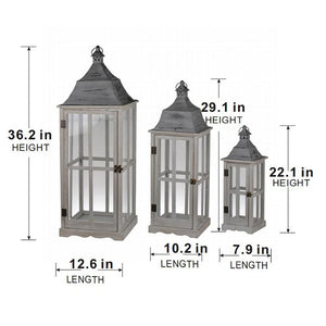 English Elm S/3 Graduated Gray Wood Metal Lanterns Candlelight Vignette Mantel Porch Decor B2768P534829