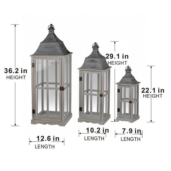 English Elm S/3 Graduated Gray Wood Metal Lanterns Candlelight Vignette Mantel Porch Decor B2768P534829