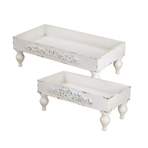 English Elm S/2 French Country Fir Wood Resin Risers Scrollwork Turned Legs Distressed Finish B2768P534880