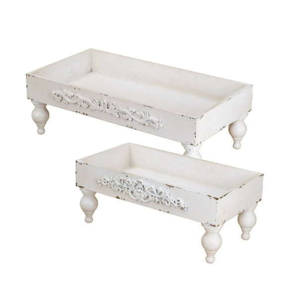 English Elm S/2 French Country Fir Wood Resin Risers Scrollwork Turned Legs Distressed Finish B2768P534880